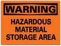 NMC - "Warning - Hazardous Material Storage Area", 10" Long x 14" Wide, Pressure-Sensitive Vinyl Safety Sign - Rectangle, 0.004" Thick, Use for Hazardous Materials - Exact Tooling