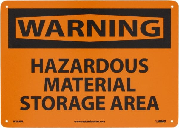 NMC - "Warning - Hazardous Material Storage Area", 10" Long x 14" Wide, Rigid Plastic Safety Sign - Rectangle, 0.05" Thick, Use for Hazardous Materials - Exact Tooling
