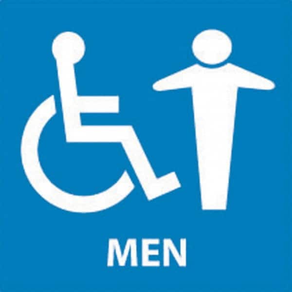 NMC - Men, 7" Wide x 7" High, Plastic Sign - English, White on Blue, Wall Mount - Exact Tooling