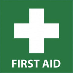 NMC - "First Aid", 7" Long x 7" Wide, Rigid Plastic Safety Sign - Square, 0.05" Thick, Use for First Aid - Exact Tooling