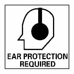 NMC - "Ear Protection Required", 7" Long x 7" Wide, Pressure-Sensitive Vinyl Safety Sign - Square, 0.004" Thick, Use for Accident Prevention - Exact Tooling