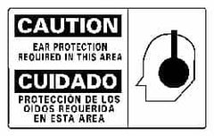 NMC - "Caution - Ear Protection Required in This Area", 10" Long x 18" Wide, Pressure-Sensitive Vinyl Safety Sign - Rectangle, 0.004" Thick, Use for Accident Prevention - Exact Tooling
