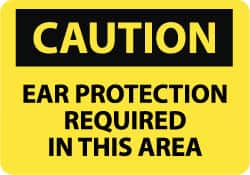 NMC - "Caution - Ear Protection Required in This Area", 10" Long x 14" Wide, Aluminum Safety Sign - Rectangle, 0.04" Thick, Use for Accident Prevention - Exact Tooling