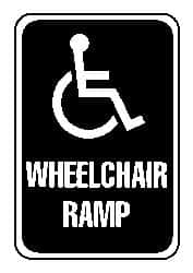 NMC - "Wheelchair Ramp", "Handicap Symbol", 12" Wide x 6" High, Aluminum ADA Signs - 0.063" Thick, Blue on White, Rectangle, Post Mount - Exact Tooling