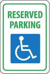 NMC - "Reserved Parking", "Handicapped Symbol", 12" Wide x 18" High, Aluminum ADA Signs - 0.04" Thick, Green & Blue on White, Rectangle, Wall Mount - Exact Tooling