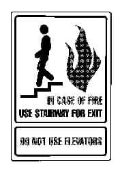 NMC - In Case of Fire - Use Stairway for Exit - Do Not Use Elevators, Acrylic Fire and Exit Sign - 6" Wide x 9" High - Exact Tooling