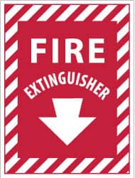 NMC - Fire Extinguisher, Pressure Sensitive Vinyl Fire Sign - 9" Wide x 12" High - Exact Tooling