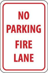 NMC - "No Parking - Fire Lane", 12" Wide x 18" High, Aluminum Fire Lane Signs - 0.063" Thick, Red on White, Rectangle, Post Mount - Exact Tooling