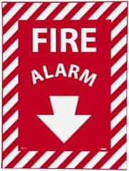NMC - Fire Alarm, Pressure Sensitive Vinyl Fire Sign - 9" Wide x 12" High, Glow-in-the-Dark - Exact Tooling