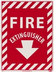 NMC - Fire Extinguisher, Rigid Plastic Fire Sign - 9" Wide x 12" High, Glow-in-the-Dark - Exact Tooling