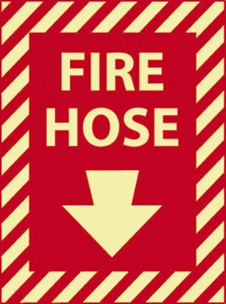 NMC - Fire Hose, Pressure Sensitive Vinyl Fire Sign - 9" Wide x 12" High, Glow-in-the-Dark - Exact Tooling