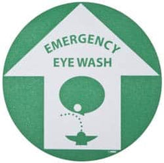 NMC - Emergency Eye Wash, Anti-Skid Pressure-Sensitive Vinyl Floor Sign - Round, Green on White, Adhesive Backed, For First Aid - Exact Tooling