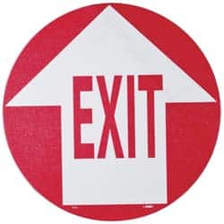 NMC - Exit, Anti-Skid Pressure-Sensitive Vinyl Floor Sign - Round, Red on White, Adhesive Backed, For Exit, Entrance & Directional - Exact Tooling