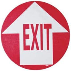 NMC - Exit, Anti-Skid Pressure-Sensitive Vinyl Floor Sign - Round, Red on White, Adhesive Backed, For Exit, Entrance & Directional - Exact Tooling