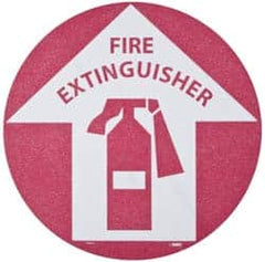 NMC - Fire Extinguisher, Anti-Skid Pressure-Sensitive Vinyl Floor Sign - Round, Red on White, Adhesive Backed, For Fire - Exact Tooling