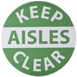 NMC - Keep Aisles Clear, Anti-Skid Pressure-Sensitive Vinyl Floor Sign - Round, Green on White, Adhesive Backed, For Accident Prevention - Exact Tooling