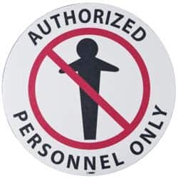 NMC - Authorized Personnel Only, Anti-Skid Pressure-Sensitive Vinyl Floor Sign - Round, Black & Red on White, Adhesive Backed, For Security & Admittance - Exact Tooling