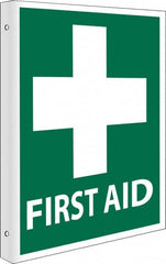 NMC - "First Aid", 10" Long x 8" Wide, Rigid Plastic Safety Sign - Rectangle, 0.05" Thick, Use for First Aid - Exact Tooling