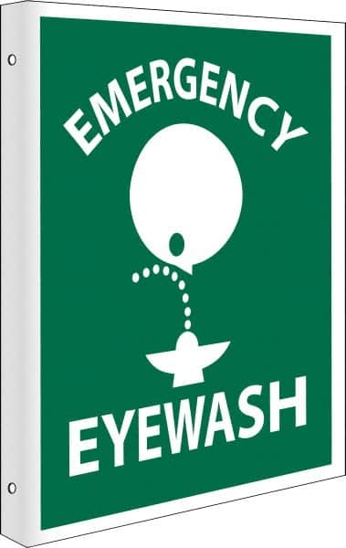 NMC - "Emergency Eye Wash", 10" Long x 8" Wide, Rigid Plastic Safety Sign - Rectangle, 0.05" Thick, Use for First Aid - Exact Tooling