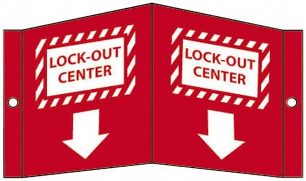 NMC - "Lock-Out Center", 5-3/4" Long x 8-3/4" Wide, Rigid Plastic Safety Sign - Rectangle, 0.125" Thick, Use for Accident Prevention - Exact Tooling