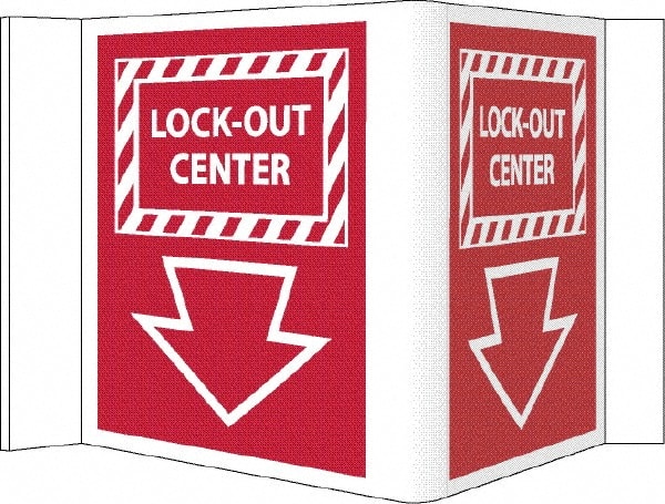 NMC - "Lock-Out Center", 5-3/4" Long x 8-3/4" Wide, Rigid Plastic Safety Sign - Rectangle, 0.125" Thick, Use for Accident Prevention - Exact Tooling
