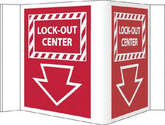 NMC - "Lock-Out Center", 5-3/4" Long x 8-3/4" Wide, Rigid Plastic Safety Sign - Rectangle, 0.125" Thick, Use for Accident Prevention - Exact Tooling