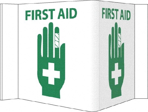 NMC - "First Aid", 5-3/4" Long x 8-3/4" Wide, Rigid Plastic Safety Sign - Rectangle, 0.125" Thick, Use for First Aid - Exact Tooling