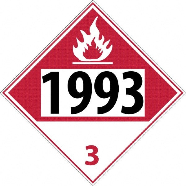 NMC - DOT - Shipping & Vehicle - 1993, 10-3/4" Wide x 10-3/4" High, Rigid Plastic Placard - Black & Red on White, UV Resistant, Chemical Resistant, Graffiti Proof - Exact Tooling