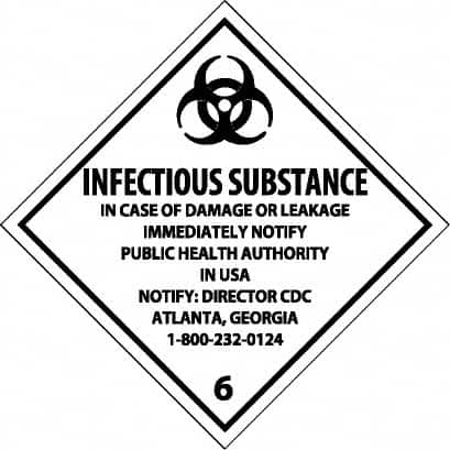 NMC - Infectious Substance - In Case of Damage or Leakage Immediately Notify Public Authority in U.S.A. - Notify: Director... DOT Shipping Label - 4" High x 4" Wide - Exact Tooling