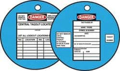 NMC - DANGER - DO NOT REMOVE THIS TAG - EMPLOYEES WORKING ON EQUIPMENT - CENTRAL TAGOUT LOCATED, English Safety & Facility Lockout Tag - Tag Header: Danger, 2 Sides, Black, Red & White Fiber - Exact Tooling