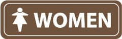 NMC - Women, 11" Wide x 3.5" High, Acrylic Sign - English, White on Brown, Wall Mount - Exact Tooling