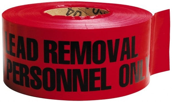 NMC - 1,000' Long x 3" Wide Roll, Polyethylene, Red Barricade Tape - Message: Danger - Lead Removal - Authorized Personnel Only - Exact Tooling