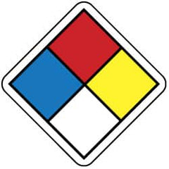 NMC - Hazardous Materials Label - Black, Blue, Red, Yellow & White, 1" Long x 1" High, Sign Muscle Finish - Exact Tooling