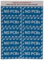NMC - Hazardous Materials Label - Legend: No PCBs, English, Blue & White, 2" Long x 1" High, Sign Muscle Finish - Exact Tooling