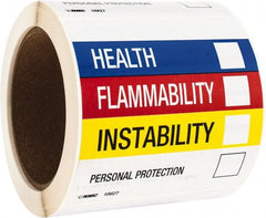NMC - "Health - Flammability - Instability - Personal Protection", 4" Long x 4" Wide, Paper Safety Sign - Square, Use for Hazardous Materials - Exact Tooling