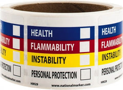 NMC - "Health - Flammability - Instability - Personal Protection", 2" Long x 2" Wide, Paper Safety Sign - Square, Use for Hazardous Materials - Exact Tooling