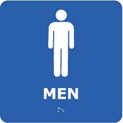 NMC - Men, 8" Wide x 8" High, Plastic Sign - English, Braille, White on Blue, Wall Mount - Exact Tooling