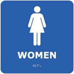 NMC - Women, 8" Wide x 8" High, Plastic Sign - English, Braille, White on Blue, Wall Mount - Exact Tooling