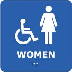 NMC - Women, 8" Wide x 8" High, Plastic Sign - English, Braille, White on Blue, Wall Mount - Exact Tooling
