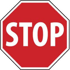 NMC - "Stop", 18" Wide x 18" High, Plastic Stop & Yield Signs - 0.05" Thick, White on Red, Round, Post Mount - Exact Tooling