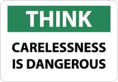 NMC - "Think - Carelessness Is Dangerous", 10" Long x 14" Wide, Aluminum Safety Sign - Rectangle, 0.04" Thick, Use for Accident Prevention - Exact Tooling