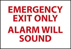 NMC - Emergency Exit Only Alarm Will Sound, Pressure Sensitive Vinyl Exit Sign - 14" Wide x 10" High - Exact Tooling