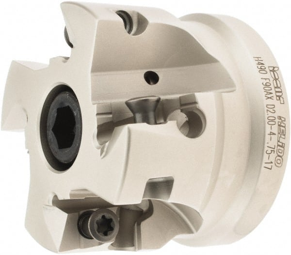 Iscar - 4 Inserts, 2" Cut Diam, 3/4" Arbor Diam, 0.642" Max Depth of Cut, Indexable Square-Shoulder Face Mill - 0/90° Lead Angle, 1.57" High, H490 AN.X 1706 Insert Compatibility, Through Coolant, Series Helido - Exact Tooling
