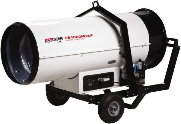 Heatstar - 400,000 BTU, Natural Gas/Propane Dual Fuel Direct Fired Heater - 2 to 100 Lb Tanks Min Fuel Capacity, 56" Long x 24" Wide x 33" High - Exact Tooling