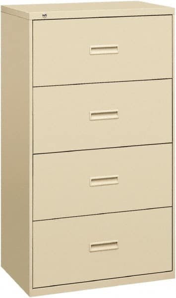 Basyx - 36" Wide x 53-1/4" High x 19-1/4" Deep, 4 Drawer Lateral File - Steel, Putty - Exact Tooling