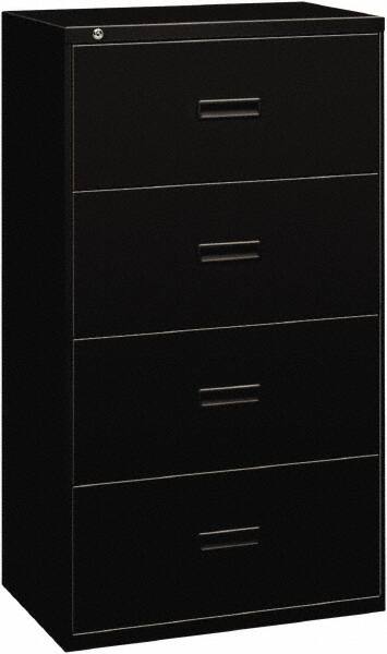 Basyx - 36" Wide x 53-1/4" High x 19-1/4" Deep, 4 Drawer Lateral File - Steel, Black - Exact Tooling