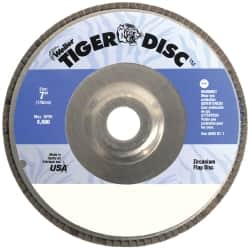 Weiler - 60 Grit, 7" Disc Diam, 7/8" Center Hole, Type 29 Zirconia Alumina Flap Disc - 8,600 Max RPM, Aluminum Backing, Quick Change Type S Attaching System, Coated - Exact Tooling