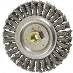 Weiler - 6" OD, 5/8" Arbor Hole, Stringer Bead Steel Wheel Brush - 1/2" Face Width, 1-1/8" Trim Length, 0.02" Filament Diam, 12,500 RPM - Exact Tooling
