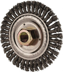Weiler - 4-1/2" OD, 5/8" Arbor Hole, Stringer Bead Steel Wheel Brush - 3/16" Face Width, 13/16" Trim Length, 0.02" Filament Diam, 15,000 RPM - Exact Tooling