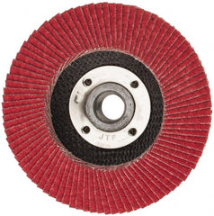 Weiler - 80 Grit, 4-1/2" Disc Diam, 5/8-11 Center Hole, Type 29 Ceramic Flap Disc - 13,000 Max RPM, Phenolic Backing, Arbor Attaching System, Coated - Exact Tooling